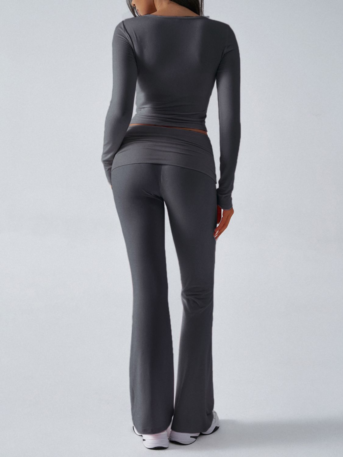 Dark Gray long sleeve lounge top and flare pants set