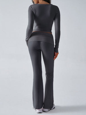 Dark Gray long sleeve lounge top and flare pants set