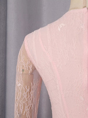 Lace Flare Sleeve Mini Dress in Pink, product detail