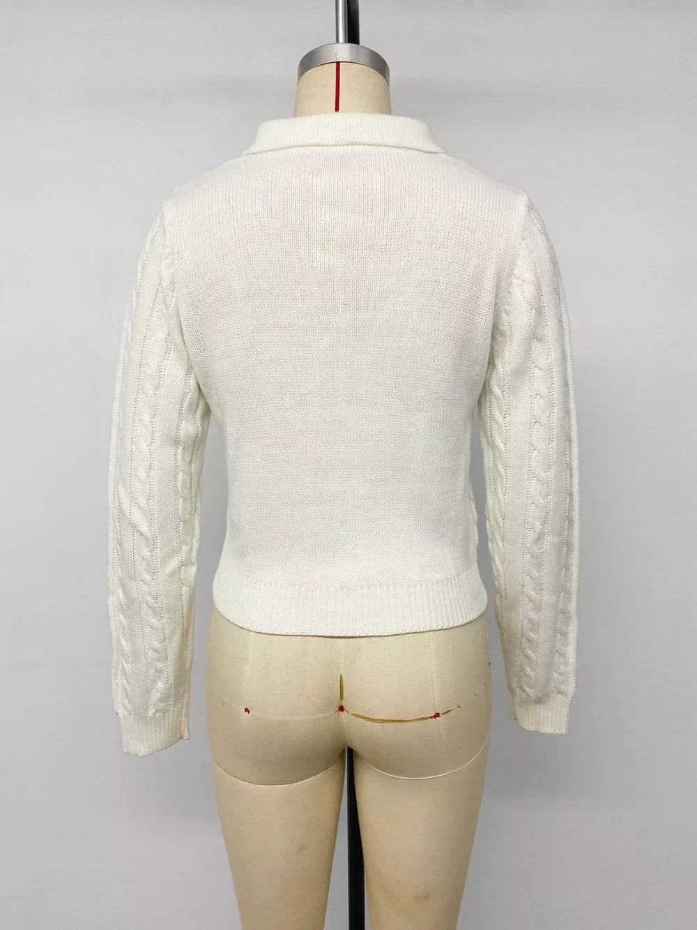 Cable Knit Long Sleeve Sweater in White, view 14