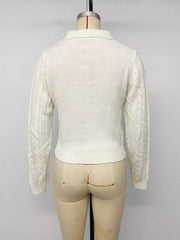Cable Knit Long Sleeve Sweater in White, view 14