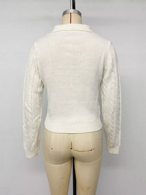 Cable Knit Long Sleeve Sweater in White, view 14