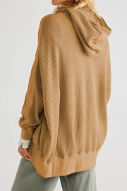 Caramel waffle knit zip-through hoodie with a relaxed fit and hood.
