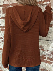 Waffle Knit Hooded Top With Drawstring in Beige, product detail