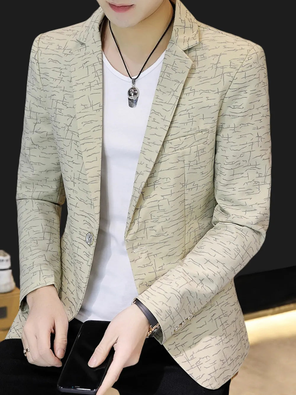 Abstract Patterned Slim Fit Men's Blazer