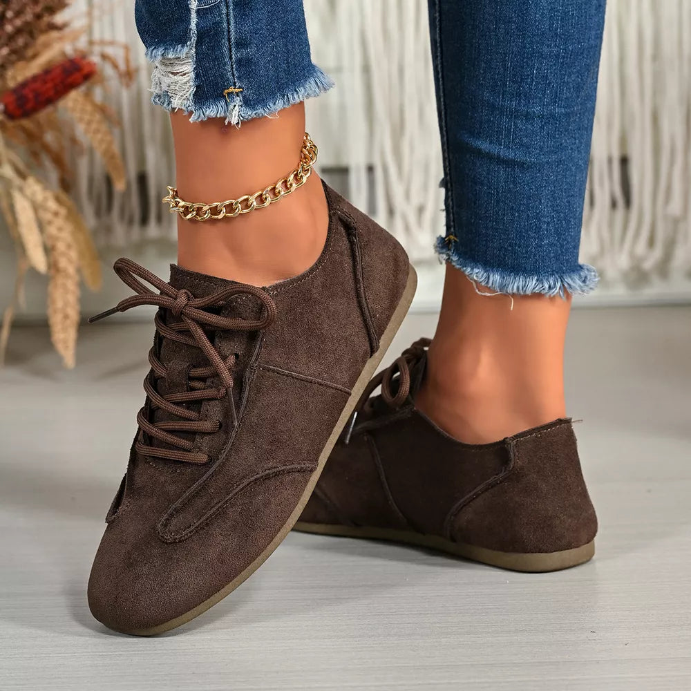Lace Up Round Toe Sneakers in Brown, alternate angle