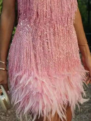 Sequined Feather Fringe Mini Dress
