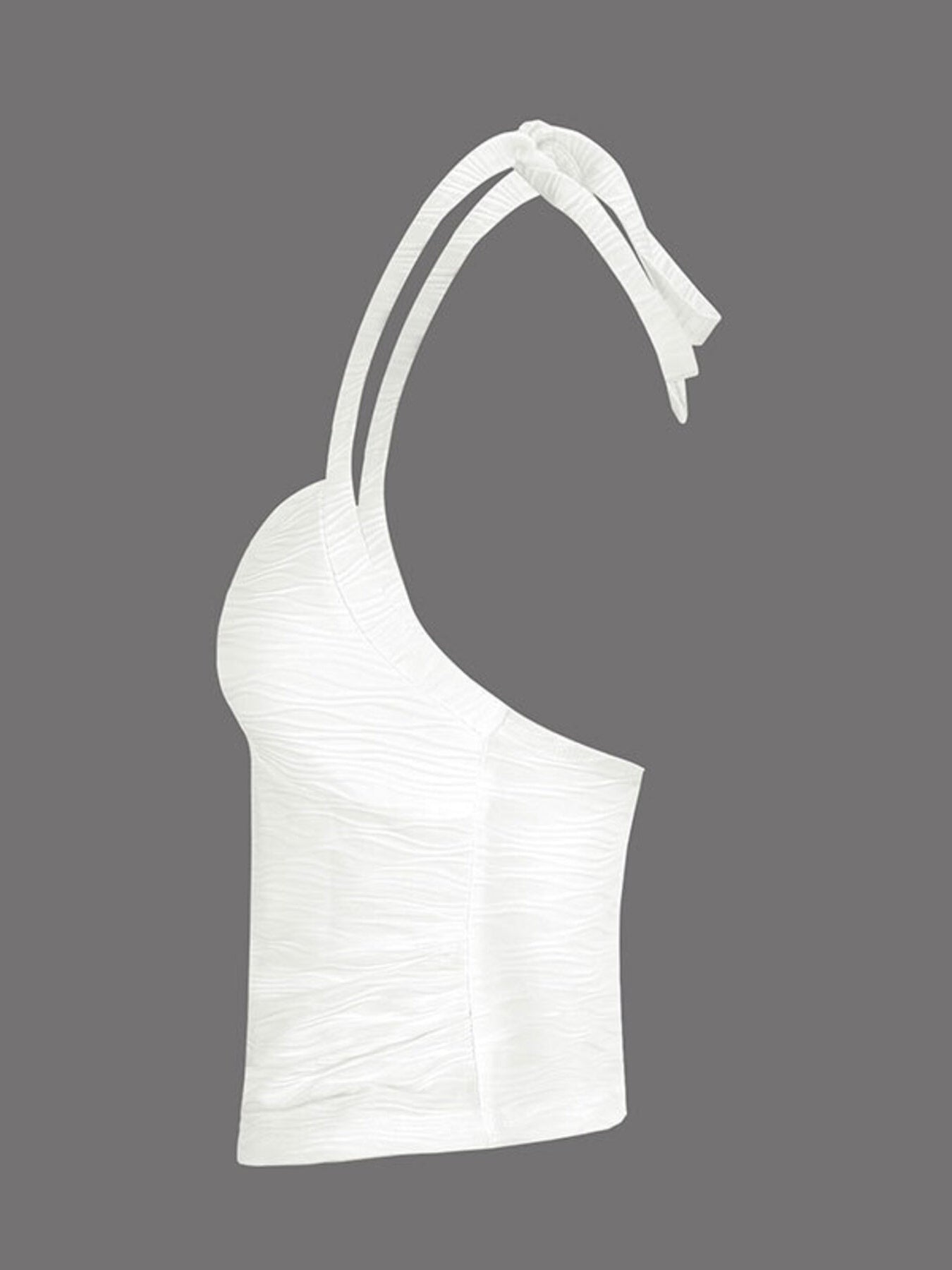 White ruched halter neck cami with textured fabric and tie detail