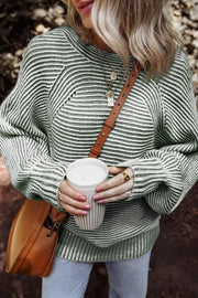 Textured stripe batwing knit sweater in Air Force Blue with crew neck and relaxed fit.