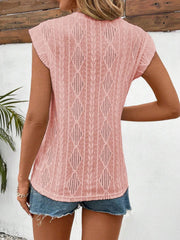 Pale blush diamond knit flutter sleeve top with open weave detail