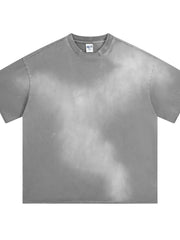 Gray oversized t-shirt with faded effect and raw hem