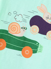 Children's Snail And Bunny Race Graphic T-shirt, model styling view