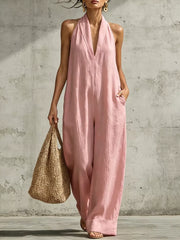 Full Size Halter Neck Wide-leg Jumpsuit Plus Size, product detail