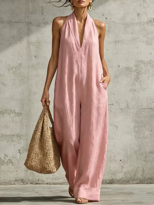 Full Size Halter Neck Wide-leg Jumpsuit Plus Size, product detail
