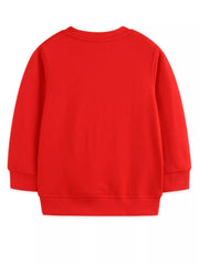 Red crewneck sweatshirt with ribbed cuffs and hem