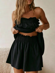 Full Size Strapless Top & High-waisted Skirt Set, fabric detail