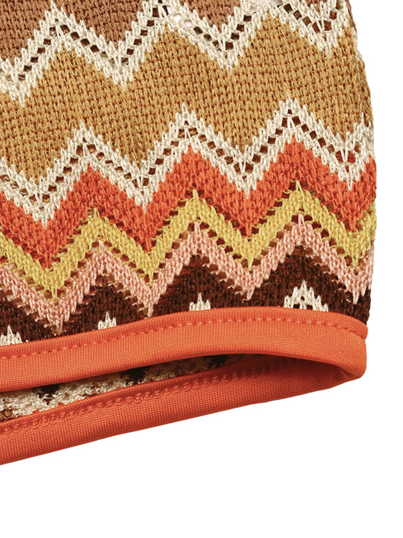 Zigzag knit two-piece set with crochet detail and orange trim