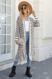 Chromatic crochet maxi cardigan with fringe detail in Multi color, acrylic material.