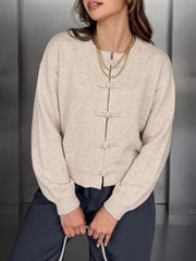 Button-down Long-sleeve Top in Apricot, front view