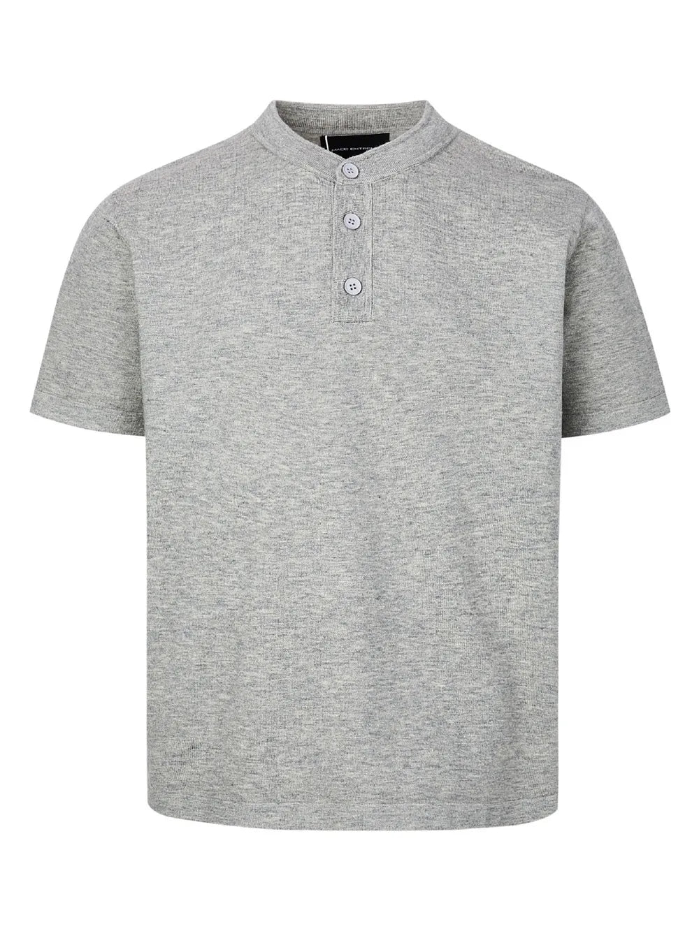 Men's grey t-shirt with band collar and button detail