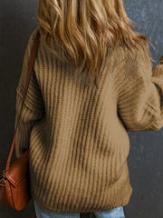 Ribbed Knit Round Neck Chunky Sweater in White, view 12