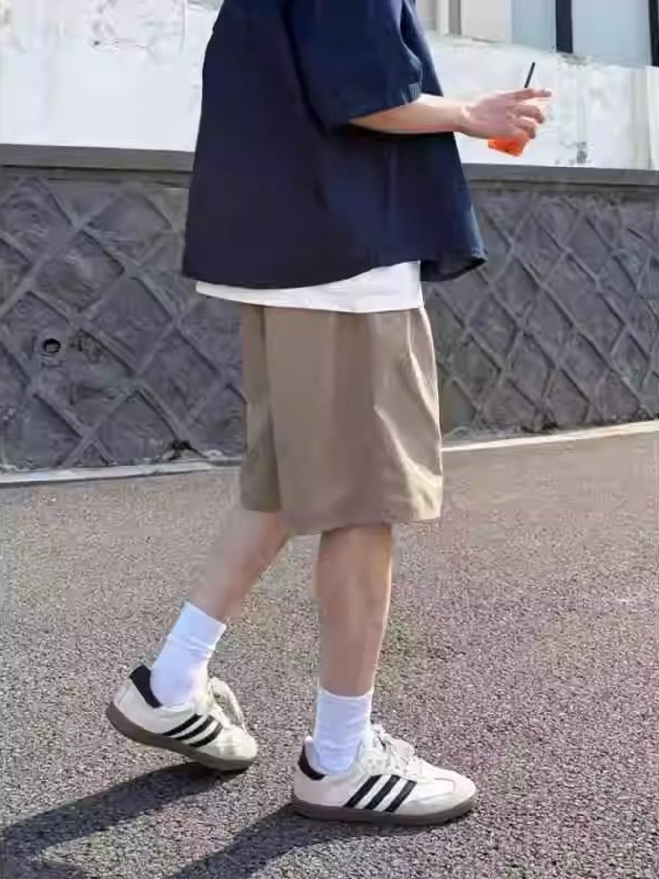 Relaxed fit khaki chino shorts with a comfortable, breathable feel.