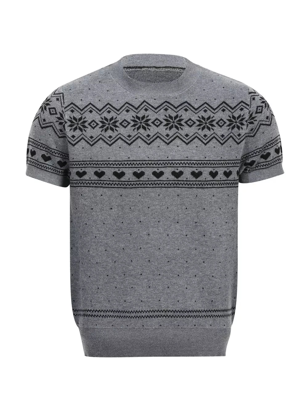 Men's Short-sleeve Fair Isle Knit Top in Grey, front view