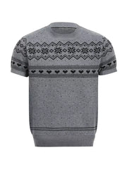 Men's Short-sleeve Fair Isle Knit Top in Grey, front view