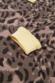 Leopard Print Long Sleeve V-neck Top & Pant Set in Coffee Brown, fit detail