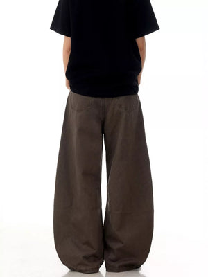 Brown wide-leg sweatpants with back pockets, shown from behind.