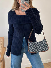 Navy textured knit maternity cardigan with square neckline and button-down front.