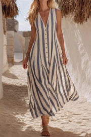 Striped V-neck Sleeveless Midi Dress in Stripe, front view