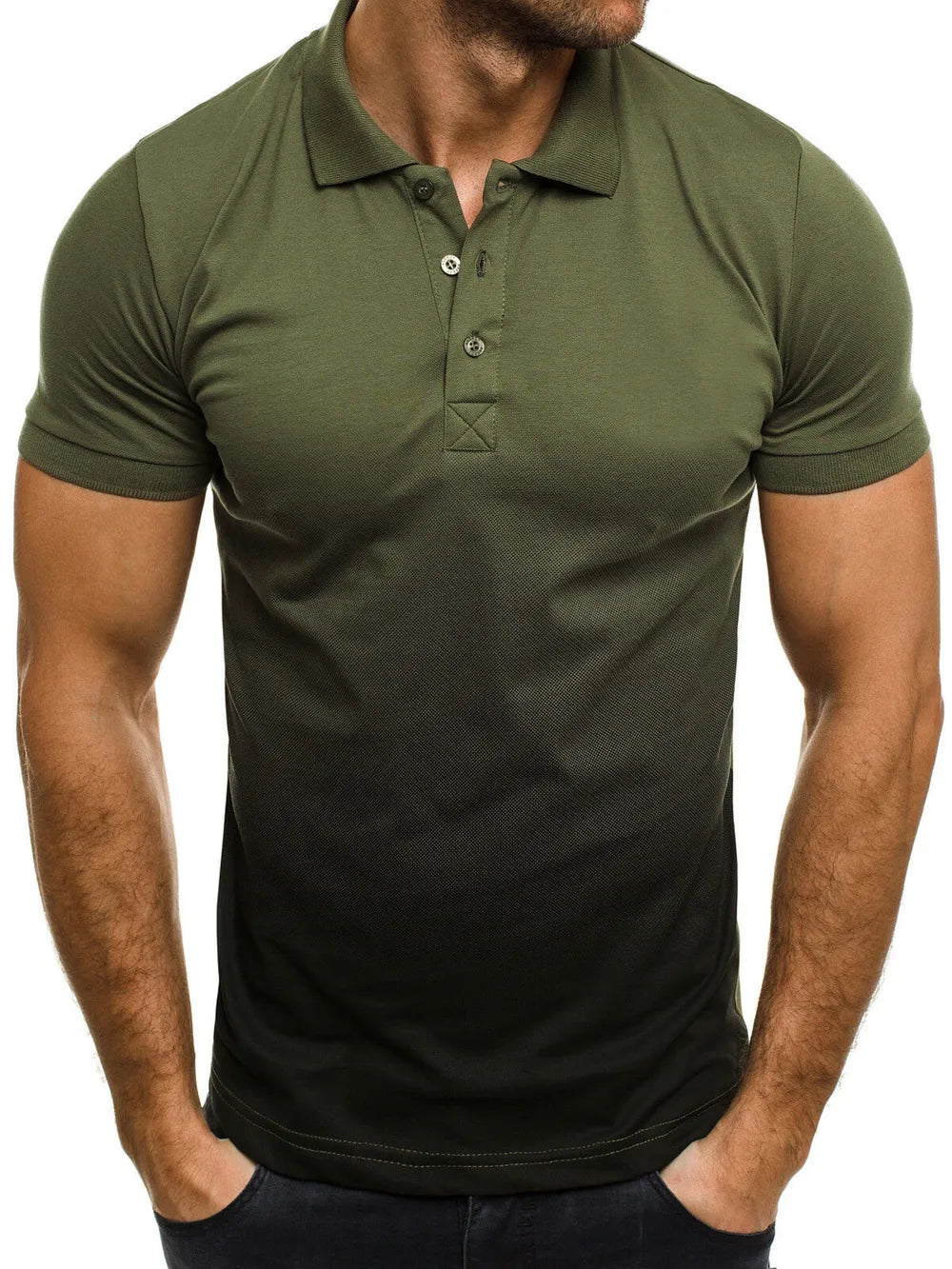 Olive gradient cotton polo shirt with button detail