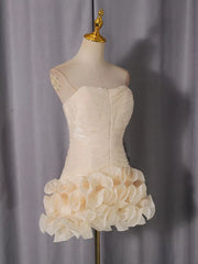 Strapless Ruffle Ruched Mini Dress in Apricot, model styling view