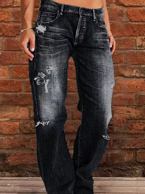 Black relaxed fit distressed denim maternity jeans with raw hem
