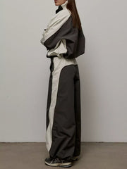 Color Block Zip Up Outerwear And Pants Set in Grey, view 14
