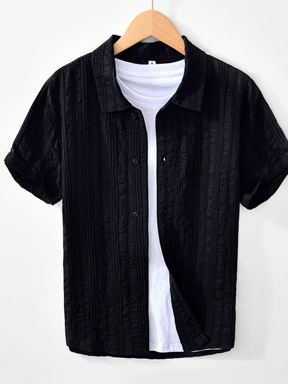 Men's Plus Size Button Up Short Sleeve Shirt, side view