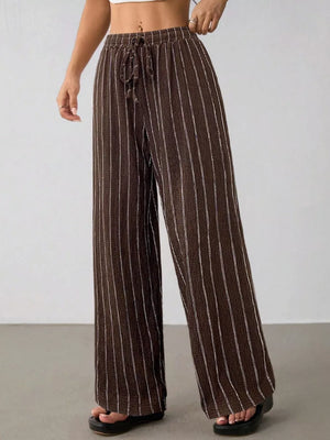 Striped Wide-leg Drawstring Pants, view 13