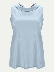 Light Blue Peter Pan collar sleeveless blouse with textured fabric