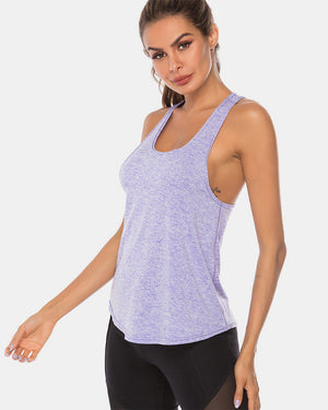 Lavender racerback performance tank top with a heathered texture.