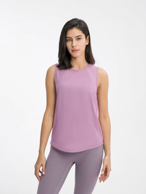 Pink Purple mesh-back performance tank top with a round neckline and sleeveless cut.