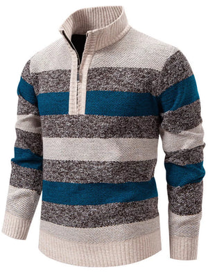 Men's Plus Size Striped Quarter-zip Sweater, side view