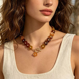 Retro Resin Flower Charm 18k Gold-plated Necklace in Yx1350/gold, alternate angle
