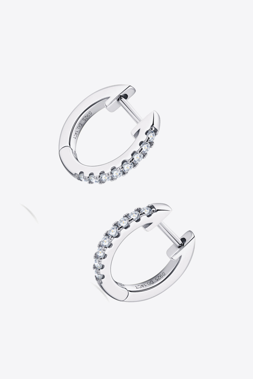 Silver pavé hoop earrings with clear stones, 925 sterling silver.