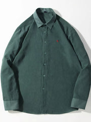 Men's Army Green Button-Up Shirt with embroidered red R detail
