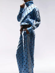 Polka Dot Zip Up Outerwear And Pants Set in Black, editorial view
