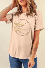 Beige cotton graphic t-shirt with basketball and "Game Day" text.