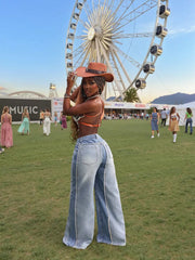 Two-tone High-waisted Jeans With Seam Detail