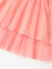 Coral pink baby dress with layered tulle skirt detail