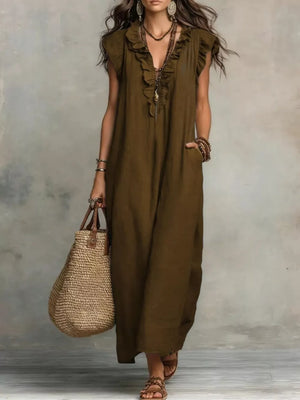 Ruffled V-neck Maxi Dress, fit detail